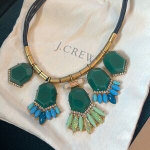 J Crew Statement Necklace Green Blue Opalescent "Stones" on Multistrand Rope 19